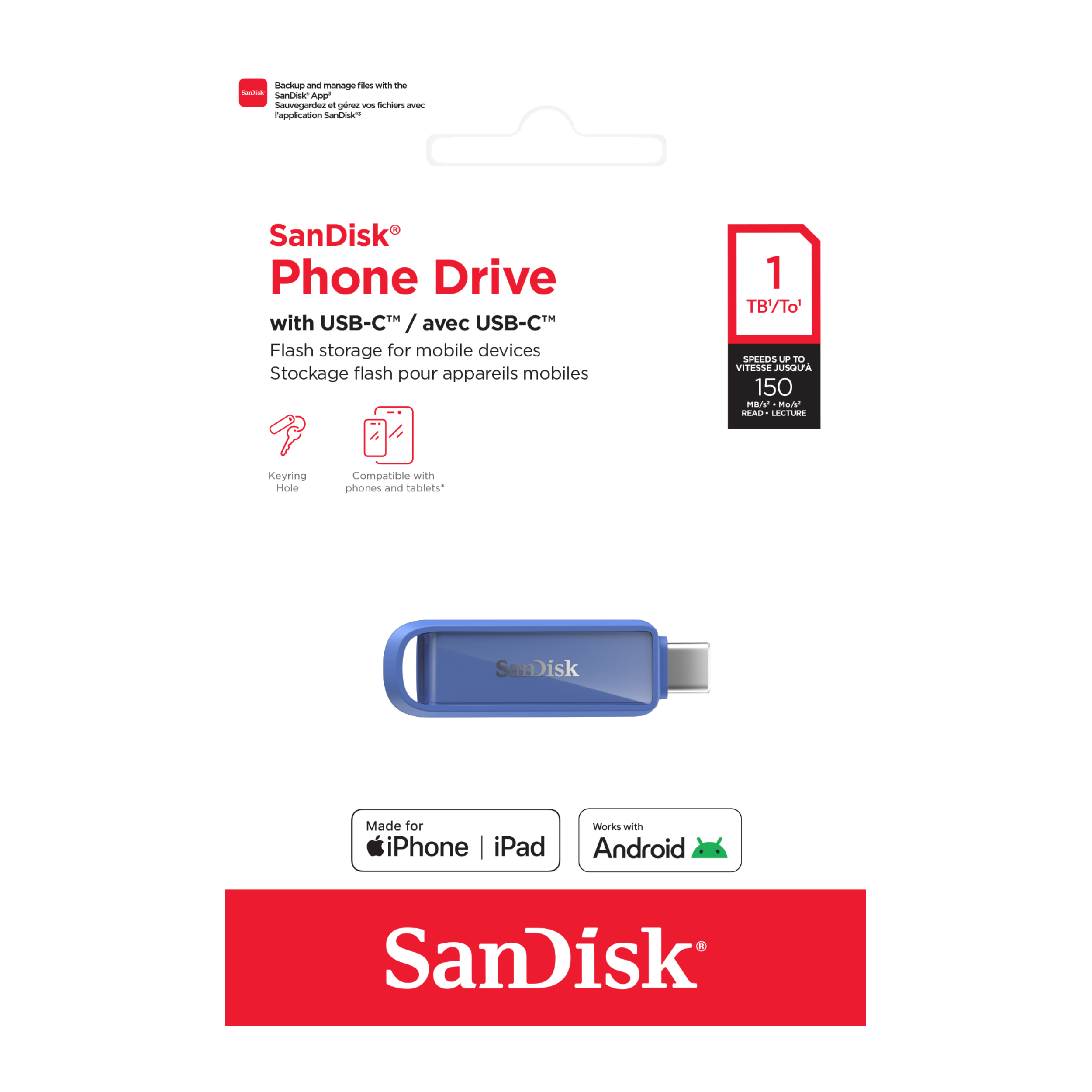 SANDISK® Phone Drive with USB-C™ for smartphones, tablets, and computers (64GB/ 128GB/ 256GB/ 512GB/ 1TB)-Data Storage-futuromic